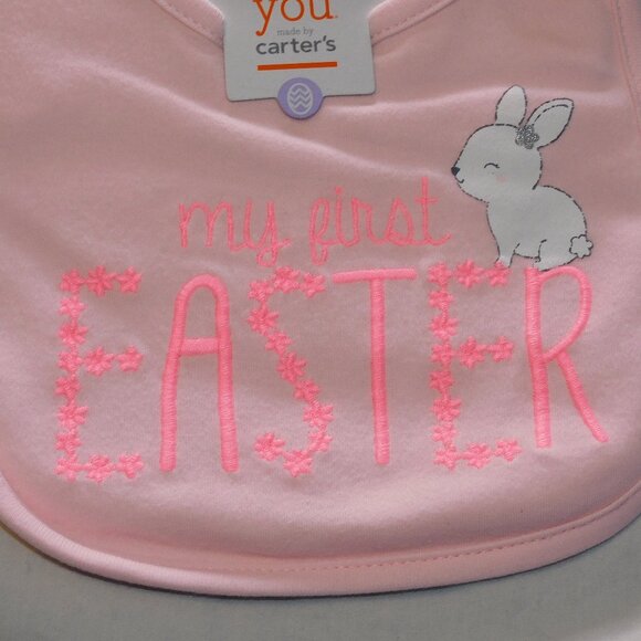 Baby Girl My First Easter Bunny Bib Flowers Pink Chick Water Resistant New - Picture 2 of 2